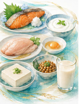 魚、肉、卵、大豆、乳製品などのたんぱく質食品