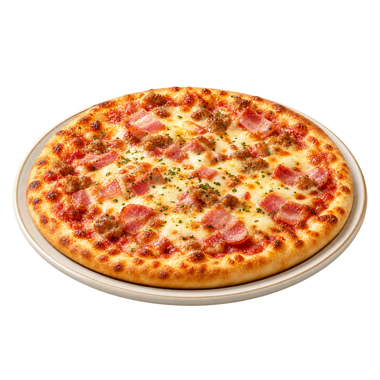 加工肉とチーズのピザ