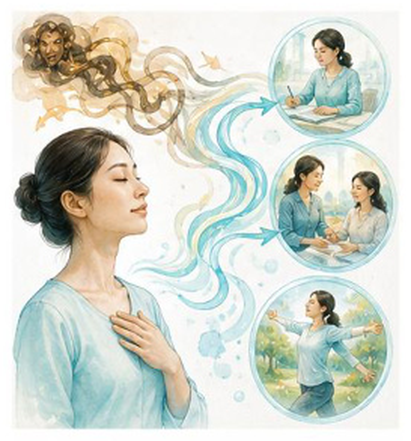 感情への気づきと考え方を変えるイメージ